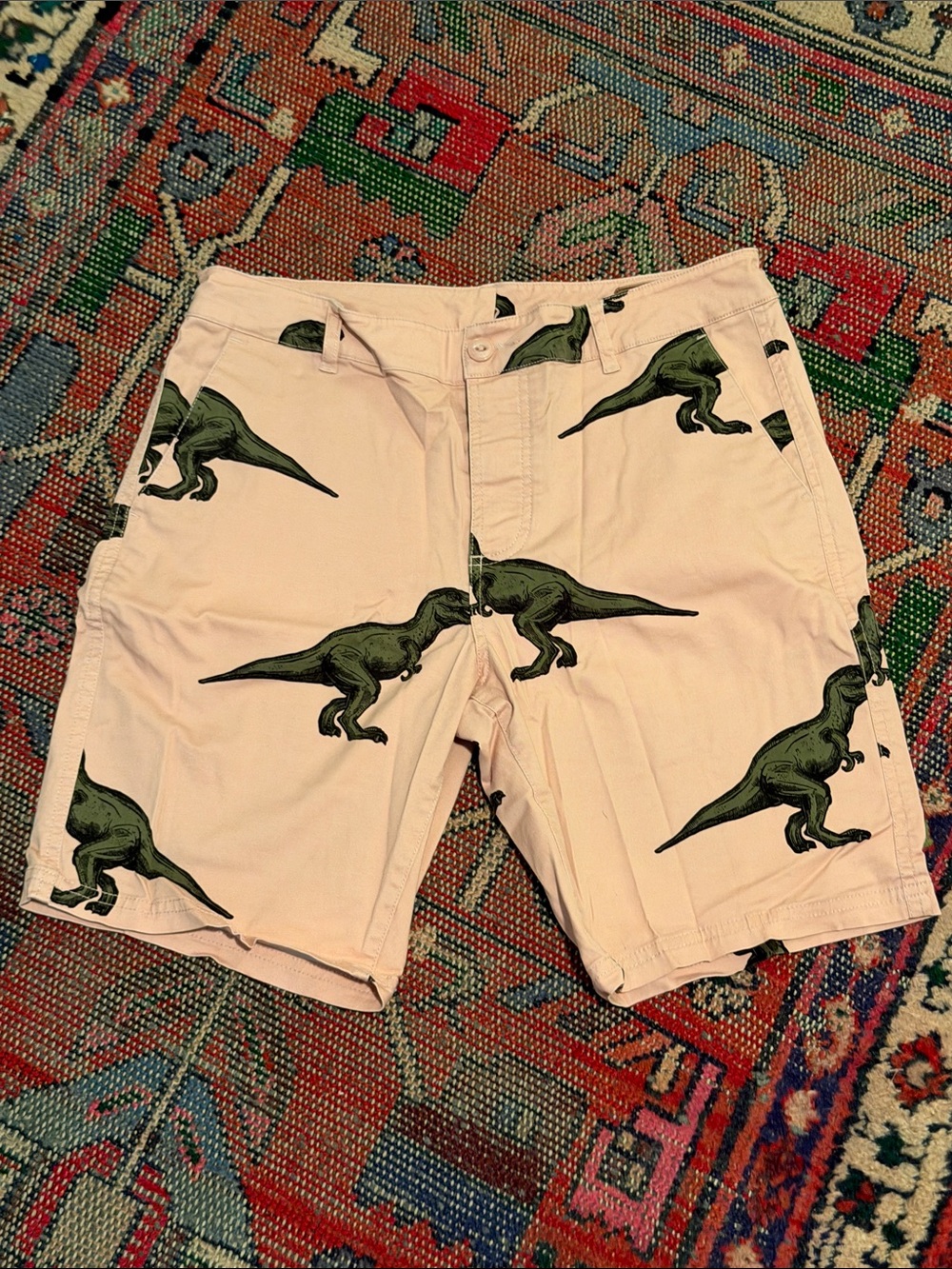 Men's Pink Dino Print Cotton Shorts